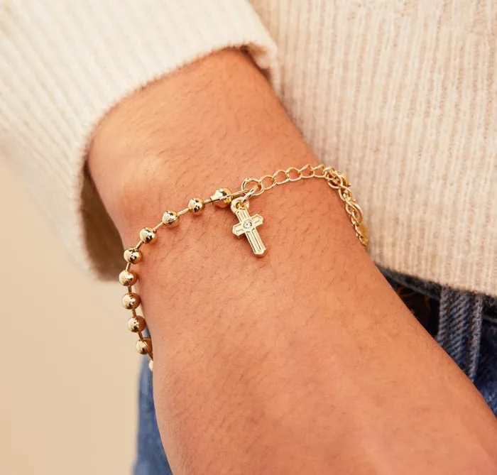 Cross Ball Chain Bracelet Gold Women Alex And Ani Faith Hope