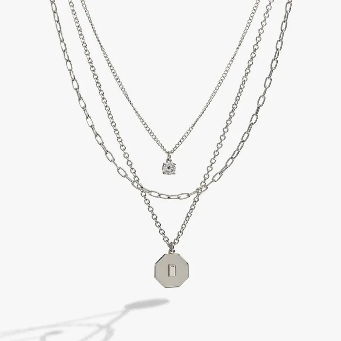 Crystal And Chain Layered Necklace Silver Women Alex And Ani Jewelry Sets