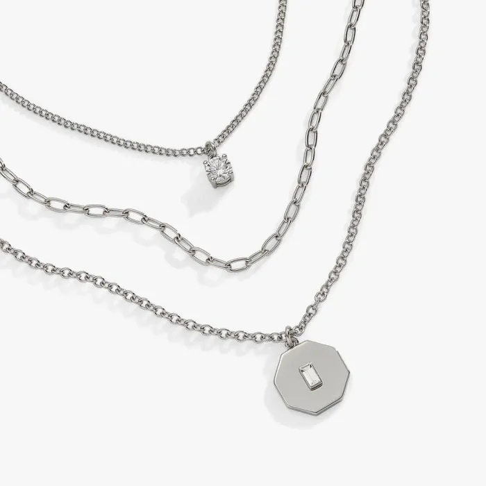 Crystal And Chain Layered Necklace Silver Women Alex And Ani Jewelry Sets