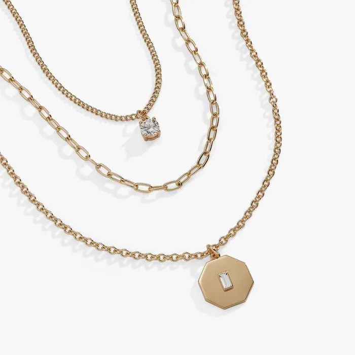 Crystal And Chain Layered Necklace Silver Women Alex And Ani Jewelry Sets