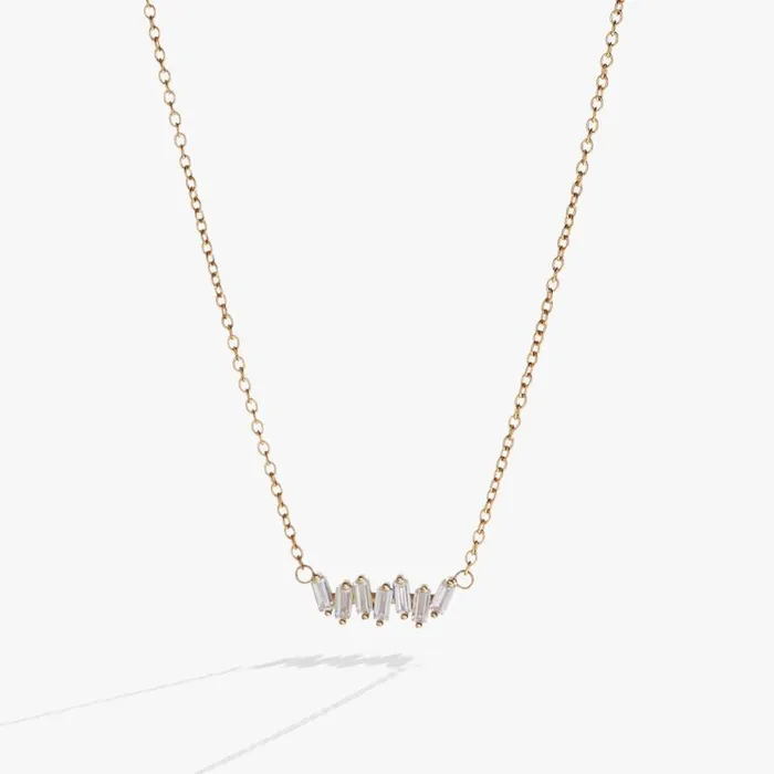 Crystal Baguette Bar Necklace Stainless Steel Gold Women Alex And Ani Necklaces