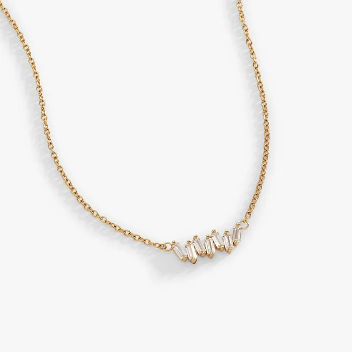 Crystal Baguette Bar Necklace Stainless Steel Gold Women Alex And Ani Necklaces