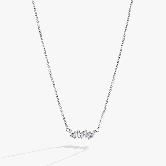 Crystal Baguette Bar Necklace Stainless Steel Gold Women Alex And Ani Necklaces