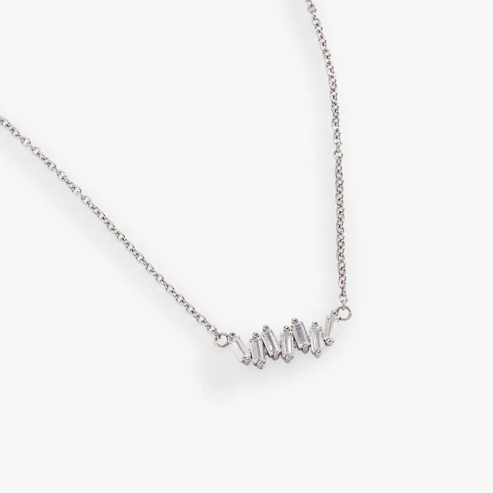 Crystal Baguette Bar Necklace Stainless Steel Gold Women Alex And Ani Necklaces