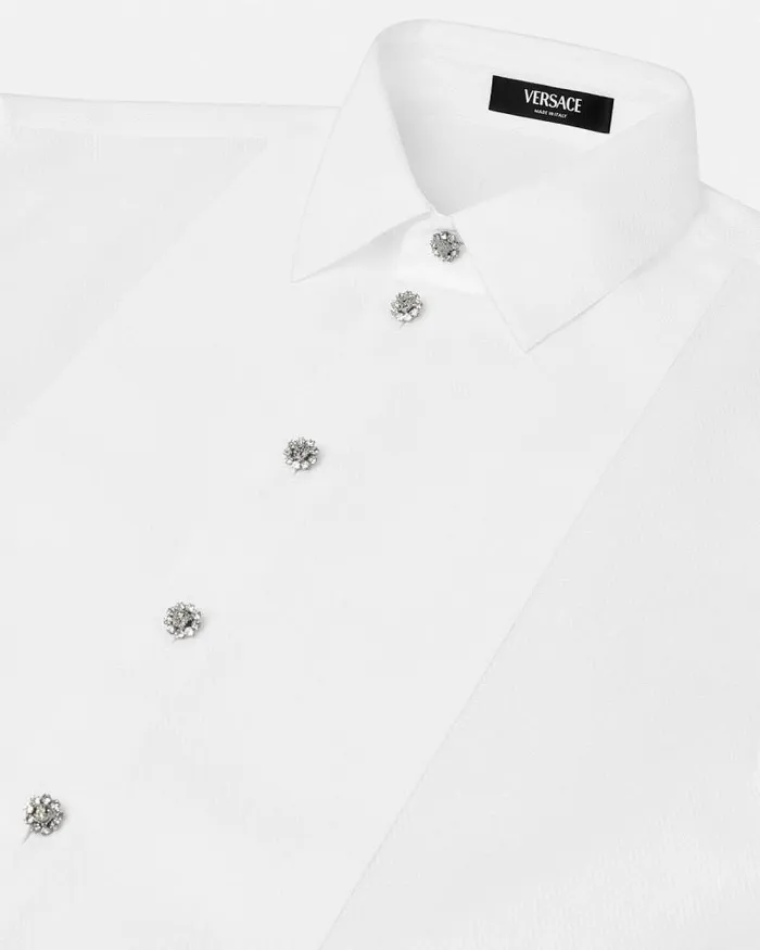 CrystalButtoned Piqu Formal Shirt White WomenMen Versace Shirts and Tops