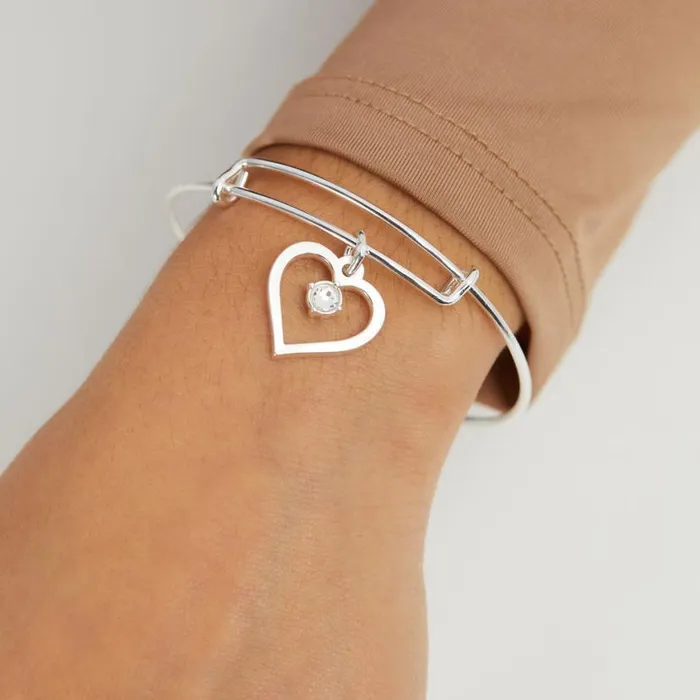 Crystal In Heart Charm Bangle Bracelet Silver Women Alex And Ani Heart Crystal In Heart Charm Bangle Bracelet Silver Women Alex And Ani Heart