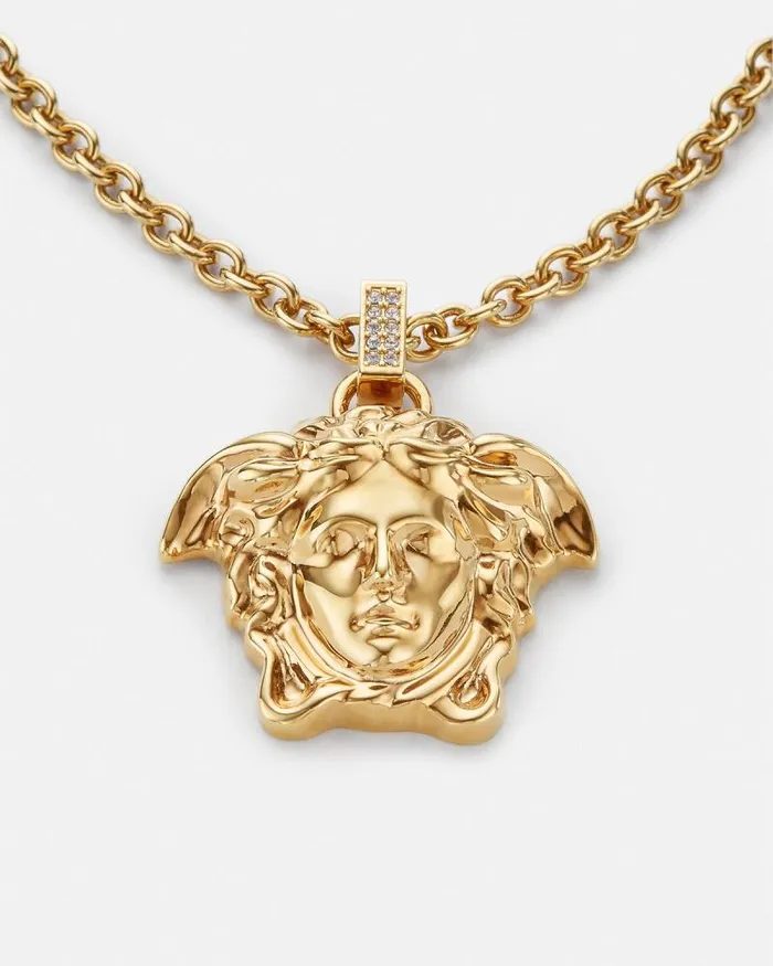 Crystal La Medusa Necklace Gold WomenMen Versace Necklaces