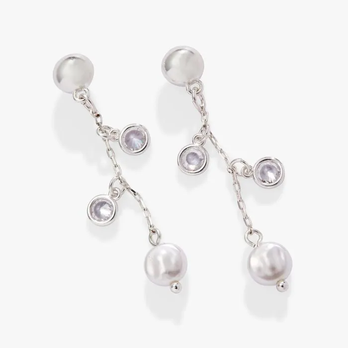 Crystal Pearl Drop Earrings Silver Women Alex And Ani Wedding Engagement
