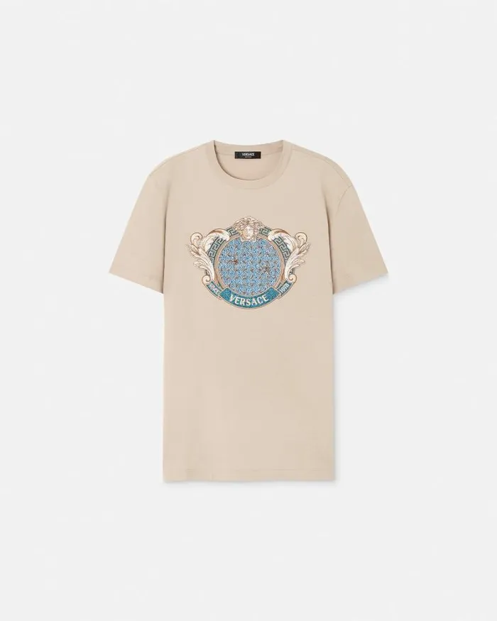 Crystal Starfish Blason TShirt Beige Men Versace TShirts and Polos
