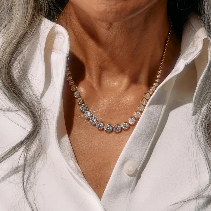 Crystal Tennis Necklace Stainless Steel Silver Women Alex And Ani Wedding Engagement Crystal Tennis Necklace Stainless Steel Silver Women Alex And Ani Wedding Engagement