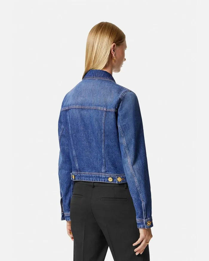 Denim Jacket Blue Women Versace Outerwear and Coats