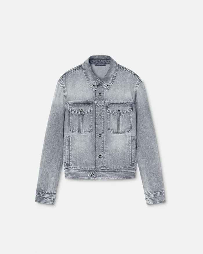Denim Jacket Gray Men Versace Jackets and Coats