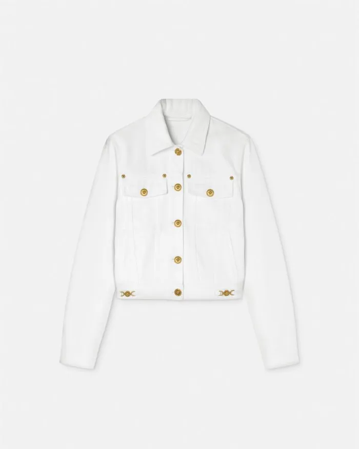 Denim Jacket White Women Versace Outerwear and Coats