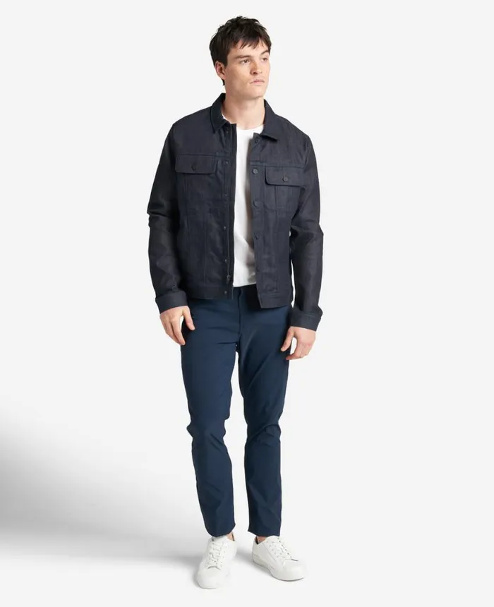 Denim Men Kenneth Cole Rinsed Denim Trucker Jacket Navy Denim Men Kenneth Cole Rinsed Denim Trucker Jacket Navy