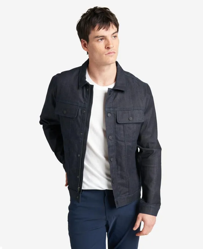 Denim Men Kenneth Cole Rinsed Denim Trucker Jacket Navy Denim Men Kenneth Cole Rinsed Denim Trucker Jacket Navy