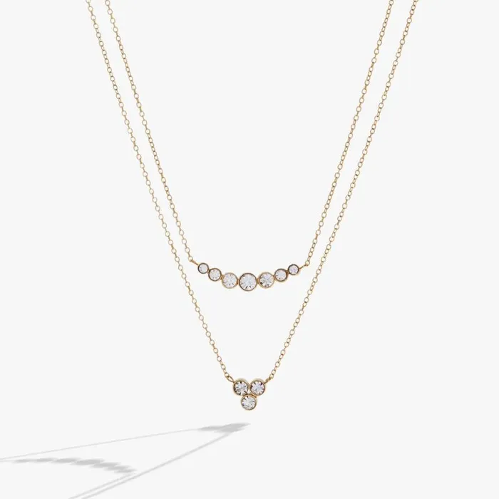 DoubleLayer Crystal Necklace Stainless Steel Gold Women Alex And Ani Necklaces DoubleLayer Crystal Necklace Stainless Steel Gold Women Alex And Ani Necklaces
