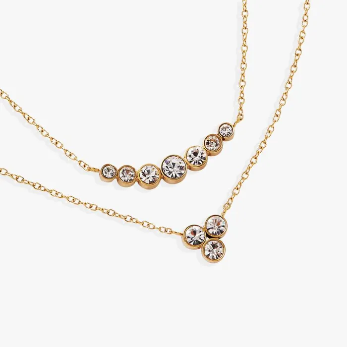DoubleLayer Crystal Necklace Stainless Steel Gold Women Alex And Ani Necklaces DoubleLayer Crystal Necklace Stainless Steel Gold Women Alex And Ani Necklaces