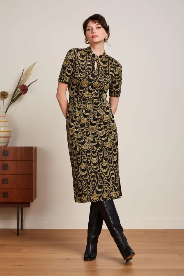 Dresses Women King Louie Chinese Midi Dress Bobbin Jacquard Black 8211 Bobbin Jacquard