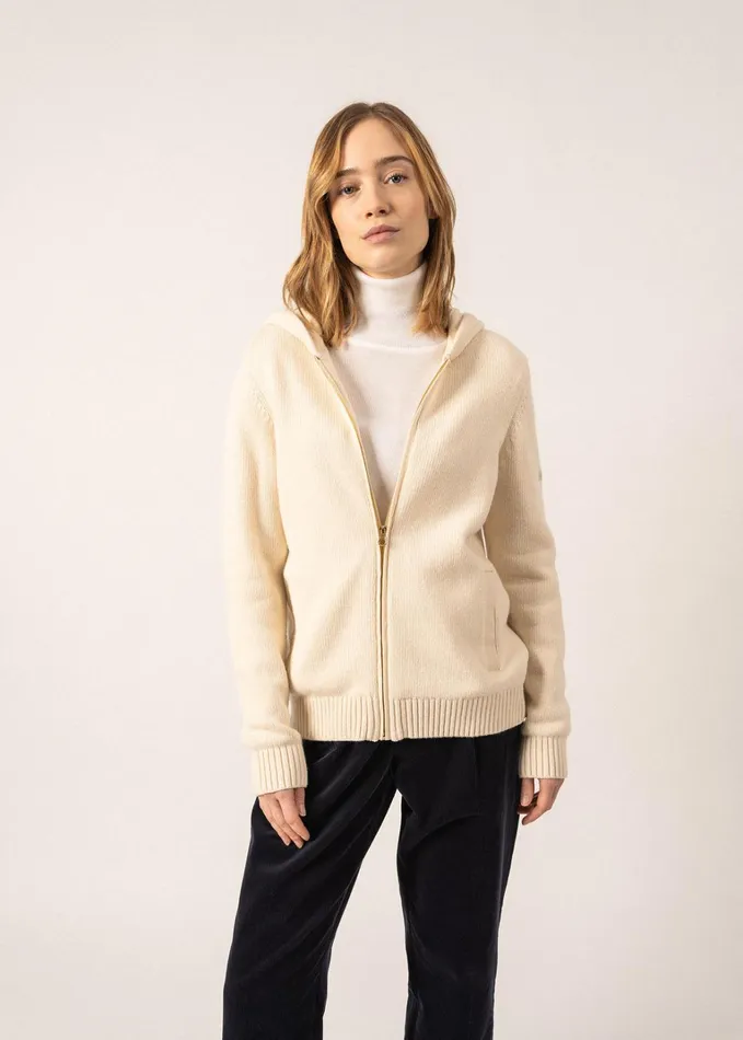 Dublin ZipUp Jacket With Hood Wool Blend Ivory Women Saint James Aw24
