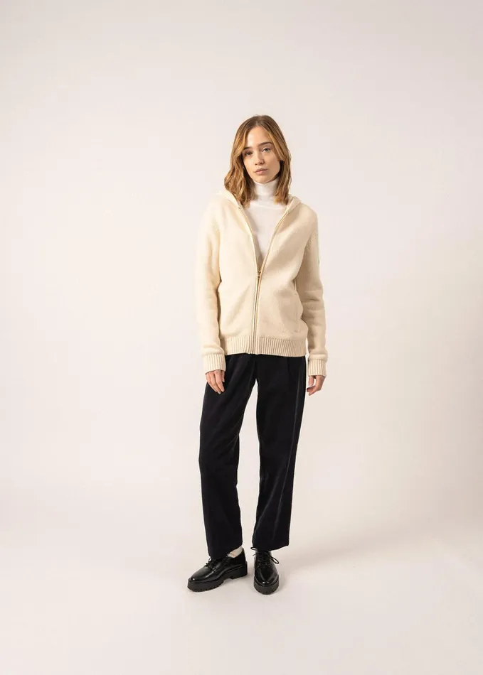 Dublin ZipUp Jacket With Hood Wool Blend Ivory Women Saint James Aw24