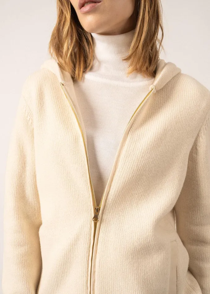 Dublin ZipUp Jacket With Hood Wool Blend Ivory Women Saint James Aw24