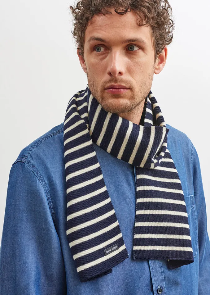 Duguay Striped Scarf In Comfortable Wool Blend Navyivory Men Saint James