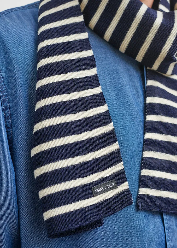 Duguay Striped Scarf In Comfortable Wool Blend Navyivory Men Saint James