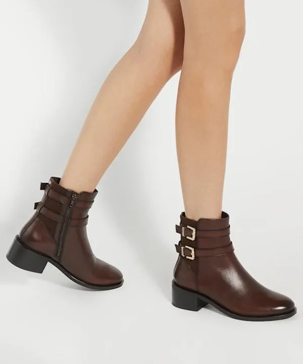 Dune London Ankle Boots Patter Brown Leather Double Buckle Block Heel Boots Dune London Brown 8211 Women Dune London Ankle Boots Patter Brown Leather Double Buckle Block Heel Boots Dune London Brown 8211 Women