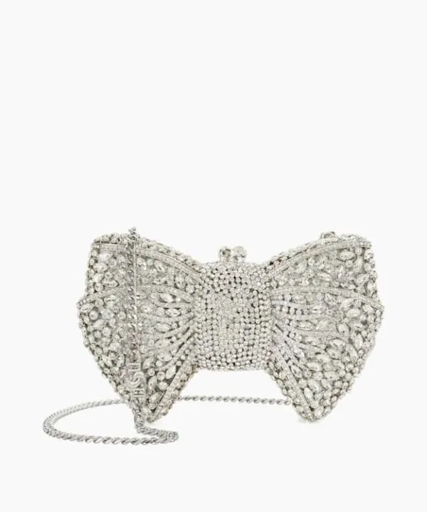 Dune London Clutch Bags Enchant Silver Embellished Bow Clutch Bag Dune London Metallic 8211 Women