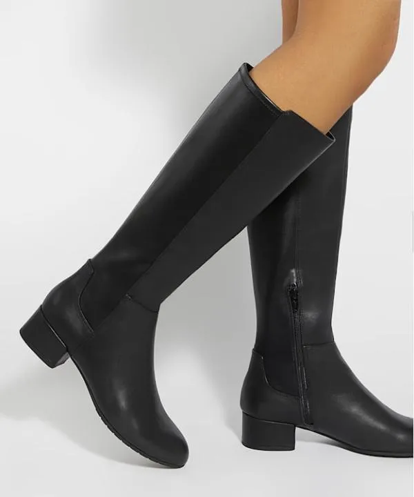 Dune London Flat Boots Tayla Black Wide Fit Stretch KneeHigh Boots Dune London Black Leather 8211 Women Dune London Flat Boots Tayla Black Wide Fit Stretch KneeHigh Boots Dune London Black Leather 8211 Women