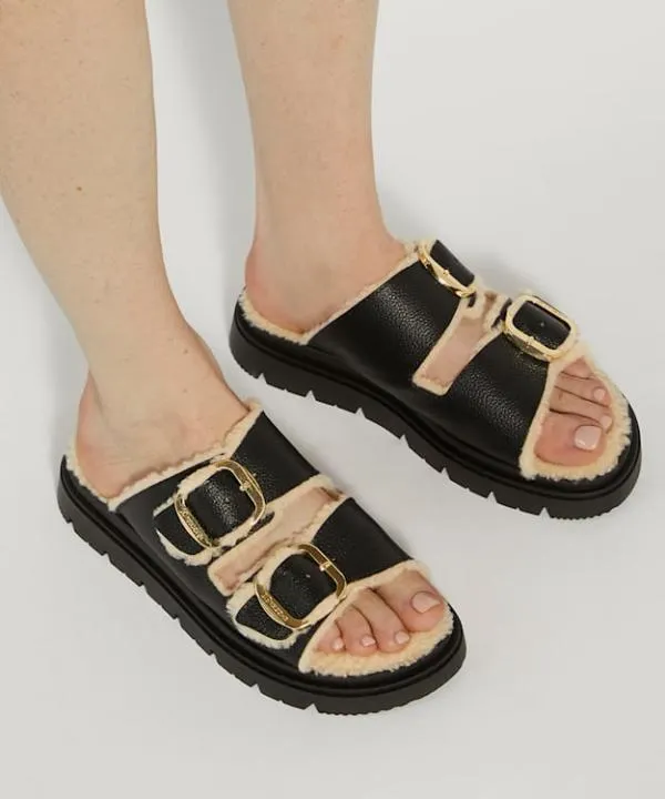 Dune London Flat Sandals Lodge Black Cosy Lined Two Bar Mules Dune London Black 8211 Women Dune London Flat Sandals Lodge Black Cosy Lined Two Bar Mules Dune London Black 8211 Women