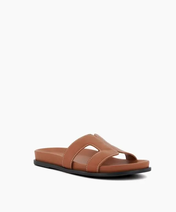 Dune London Flat Sandals Loupa Tan Wide Fit ComfortFootbed Flat Leather Sandals Dune London Brown 8211 Women