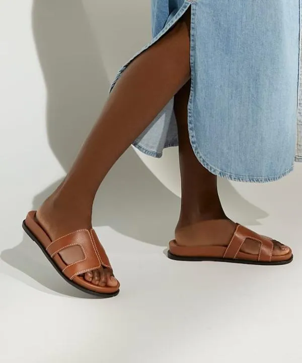 Dune London Flat Sandals Loupa Tan Wide Fit ComfortFootbed Flat Leather Sandals Dune London Brown 8211 Women