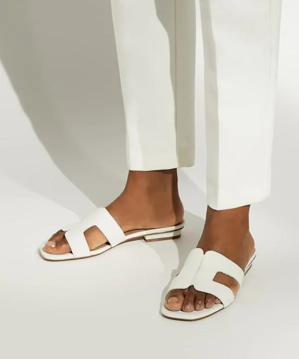 Dune London Flat Sandals Loupe White Wide Fit Smart Slider Sandals Dune London White 8211 Women