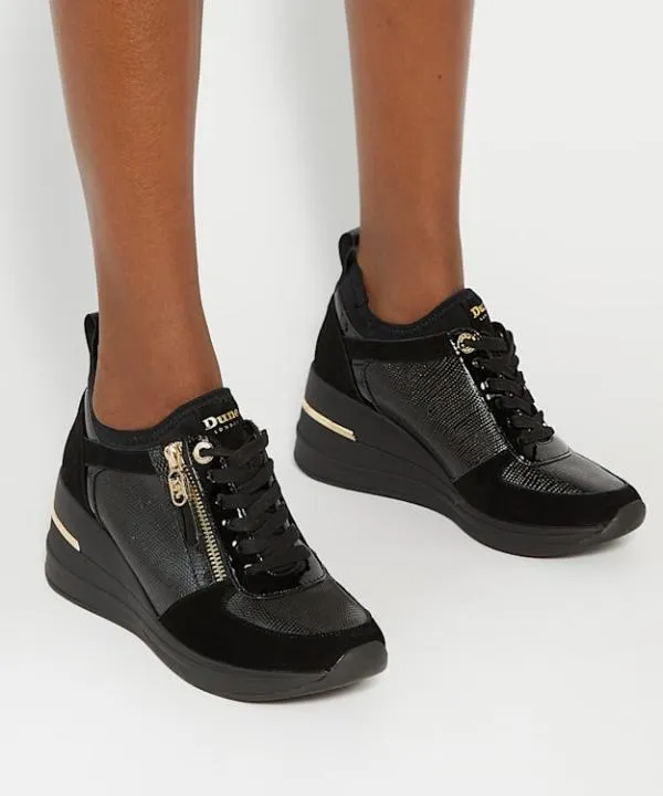 Dune London Flat Shoes Eiline 2 Black Lace Up Wedge Trainers Dune London Black 8211 Women