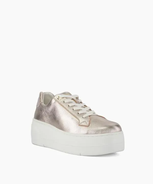Dune London Flat Shoes Episode Gold Lace Up Flatform Trainers Dune London Metallic 8211 Women