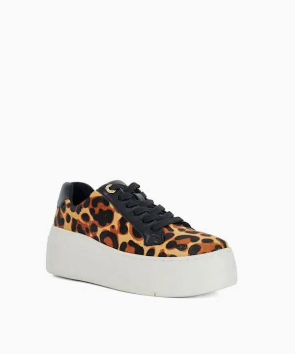 Dune London Flat Shoes Episode Leopard Lace Up Flatform Trainers Dune London Animal 8211 Women