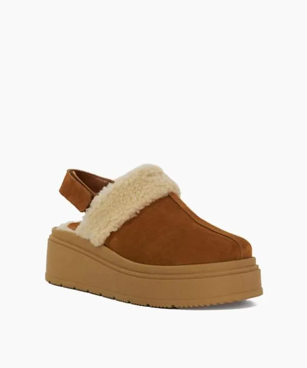 Dune London Flat Shoes Game Tan Suede Faux Fur Mules Dune London Brown 8211 Women