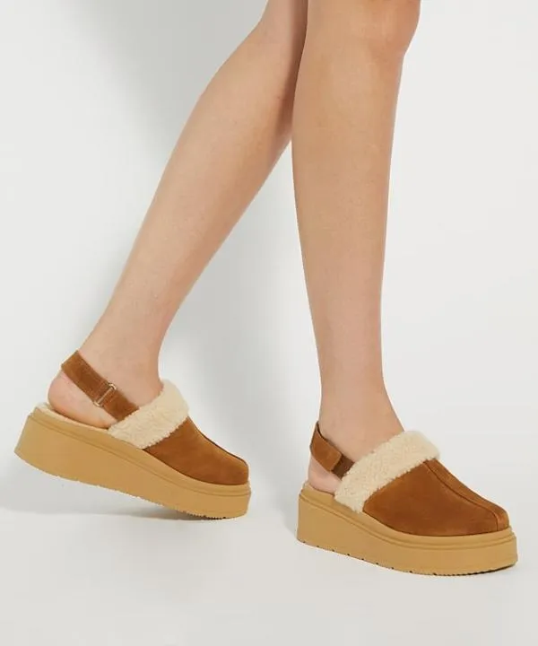 Dune London Flat Shoes Game Tan Suede Faux Fur Mules Dune London Brown 8211 Women