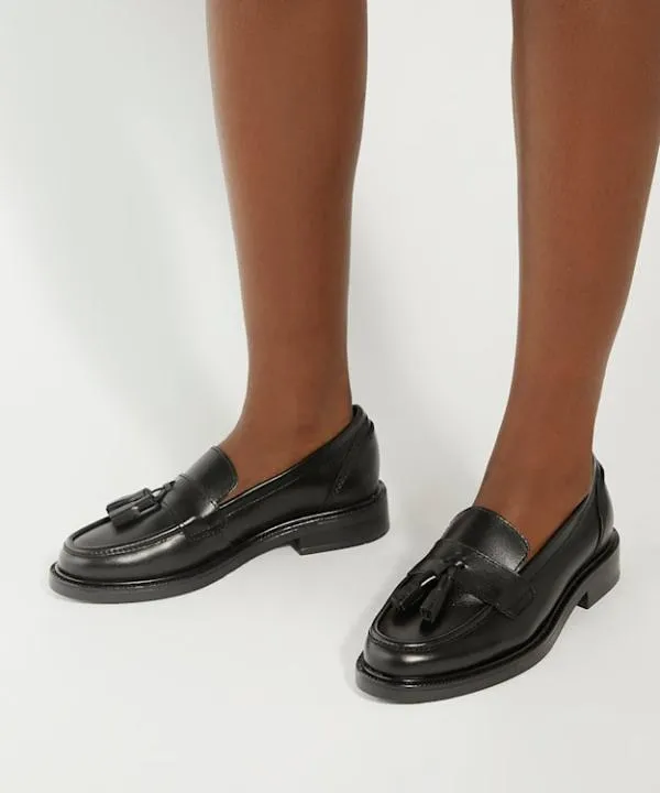 Dune London Flat Shoes Garda Black Leather Tassel Trim Loafers Dune London Black 8211 Women Dune London Flat Shoes Garda Black Leather Tassel Trim Loafers Dune London Black 8211 Women