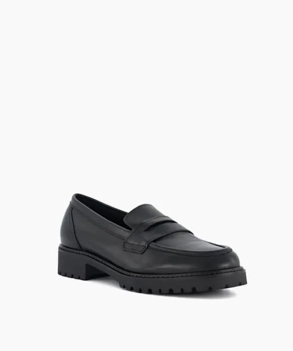 Dune London Flat Shoes Gild Black Wide Fit Leather Cleated Penny Loafers Dune London Black 8211 Women