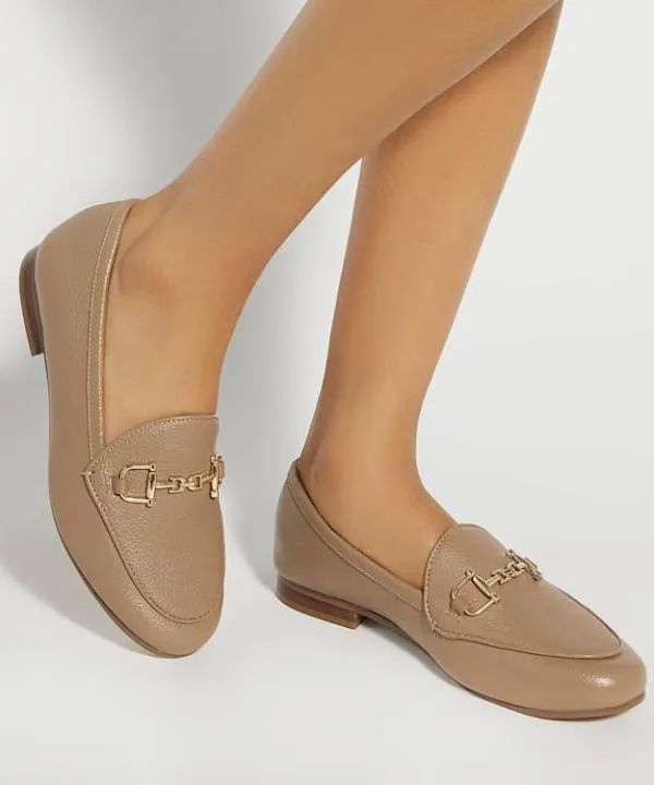 Dune London Flat Shoes Glair Caramel Almond Toe Buckle Detail Loafers Dune London Brown 8211 Women
