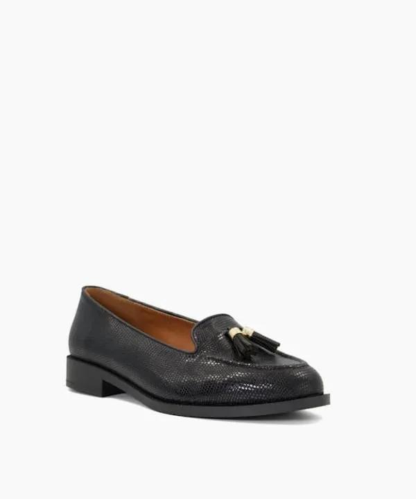 Dune London Flat Shoes Global Black Wide Fit TasselTrim Loafers Dune London Black Leather 8211 Women