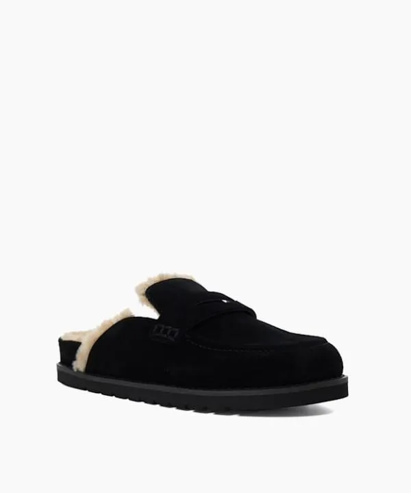 Dune London Flat Shoes Goldy Black Faux Shearling Lined Backless Mule Suede Loafers Dune London Black 8211 Women