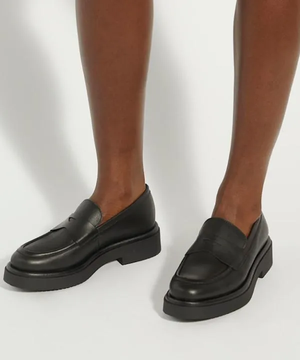Dune London Flat Shoes Goodluck Black Leather Chunky Penny Loafer Dune London Black 8211 Women
