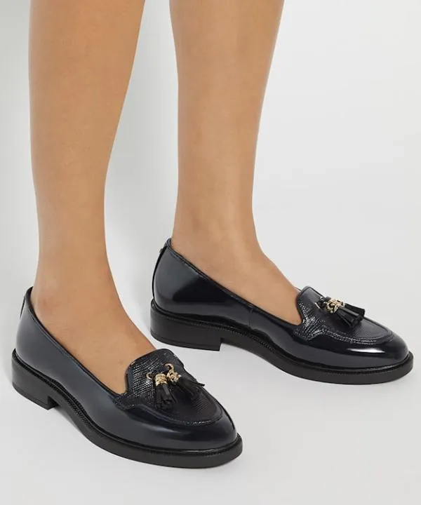 Dune London Flat Shoes Grape Navy Wide Fit Patent Tassel Loafers Dune London Blue 8211 Women