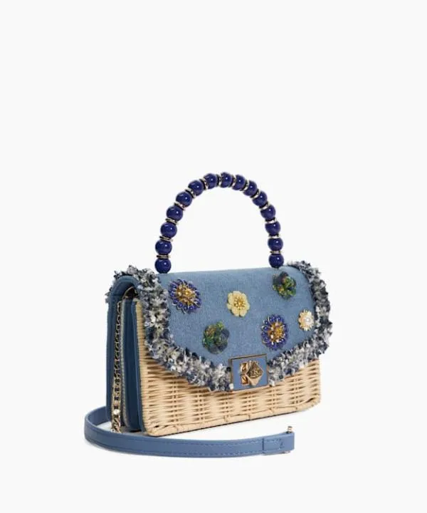 Dune London Handbags Blooms Blue Beaded Handle Embellished Denim Cross Body Bag Dune London Blue 8211 Women