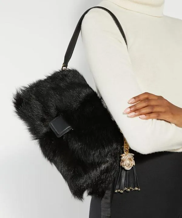 Dune London Handbags Chelsea Black Premium Collection Shearling Shoulder Bag Dune London Black Sheepskin 8211 Women