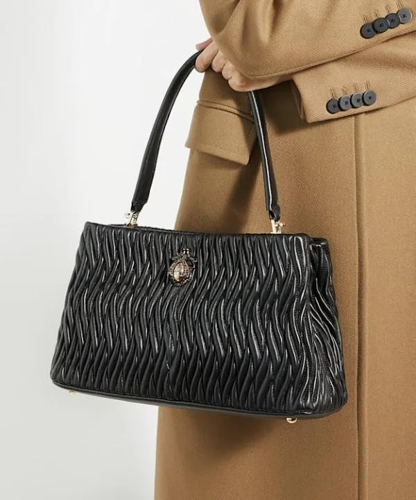 Dune London Handbags Darla Black Leather Quilted Dune Bug Embellished Shoulder Bag Dune London Black 8211 Women