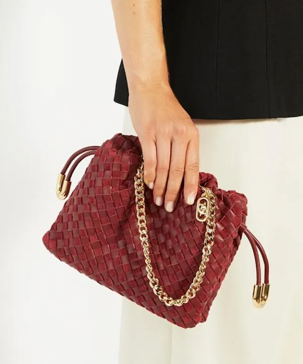 Dune London Handbags Primrose S Burgundy Small Drawstring Woven Leather Bag Dune London Red 8211 Women Dune London Handbags Primrose S Burgundy Small Drawstring Woven Leather Bag Dune London Red 8211 Women